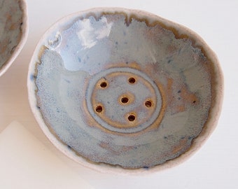Handmade blue brown ceramic soap dish, blue textural pottery soap dish, blue soap holder, blue brown pottery soap dish, stoneware dish