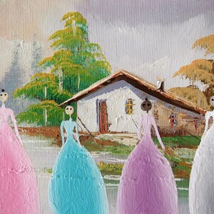 Impresión giclée de niñas fantasma con vestidos de baile en tonos pastel, arte de tienda de segunda mano alterado, pintura de niñas, pintura vintage reutilizada, arte mural de niñas