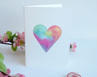 Valentine's Original pastel heart card, pastel heart watercolour engagement card, pastel colours heart card, handmade pastel heart card,