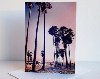 Palm trees sunset on Venice beach birthday card, palm trees greetings card, california greetings card, Los Angeles  sunset greetings card,