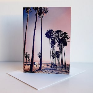 Biglietto di auguri con tramonto sulle palme a Venice Beach, biglietto di auguri con palme, biglietto di auguri con California, biglietto di auguri con tramonto a Los Angeles,