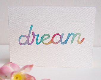 Dream pastel handmade birthday card, dream watercolour birthday card, dream card, dream greetings card, dreamy card, pastel  rainbow dream