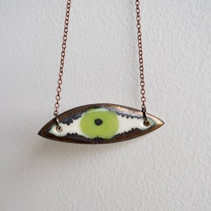 Handmade spring green ceramic eye necklace, green statement necklace, ceramic evil eye jewellery, unique green eye ceramic jewellery image 1