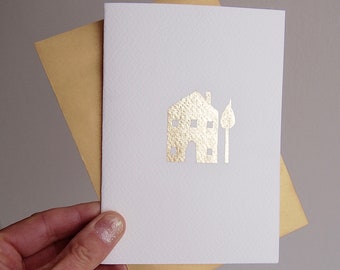 Foglia d'oro fatta a mano nuova carta della casa, foglia d'oro nuova carta della casa, felice nuova casa, carta della casa, felice nuova casa, carta di compleanno della casa in foglia d'oro