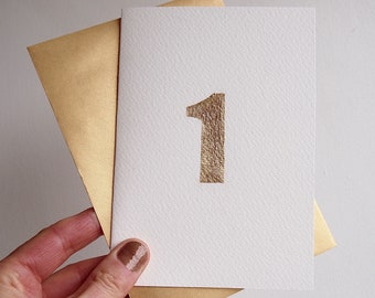 Handmade gold leaf 1st birthday card, 1st anniversary gold leaf card, handmade gold leaf number one card, 1st birthday card, 1 anniversary