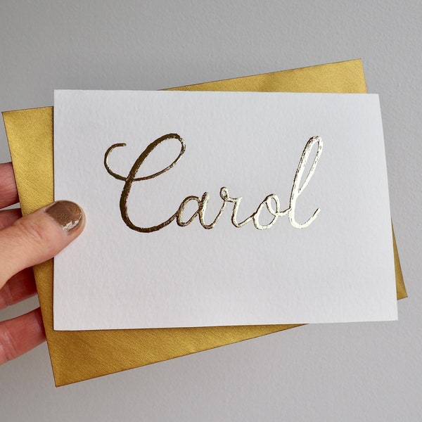 Handmade gold leaf personalised name birthday  card, Custom handmade gold leaf name greetings card , monogram card, customised gold card