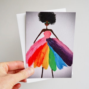 Dancing Queen Afro Regenbogen Geburtstagskarte, Modeillustration Geburtstagskarte, Modetänzerin Geburtstagskarte, Afro-Haar Karte, Pride Karte