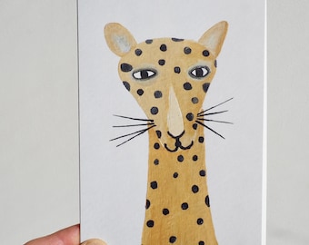 Spotted leopard birthday card , Animal greetings card