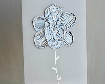 Handmade  personalised  silver foil orchid flower Will you be my bridesmaid card / flower girl / maid of honour / wedding card