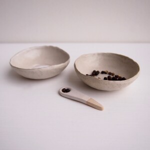 Handmade oatmeal satin ceramic salt and pepper bowls, oatmeal white pottery condiment bowls, ceramic condiment bowl, ceramic mini bowl image 2