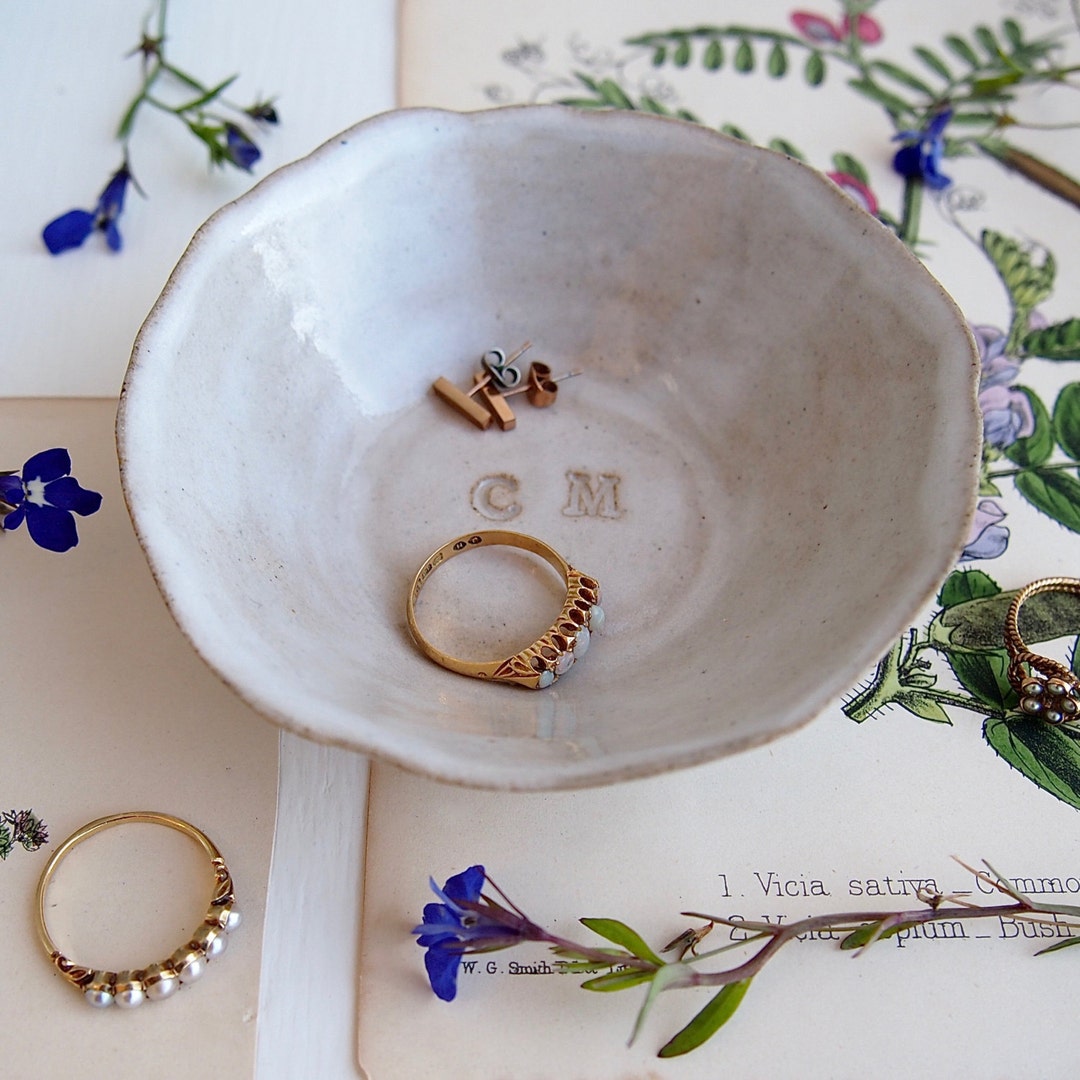 Personalised Ceramic Wedding Engagement Ring Dish, Monogram Ceramic ...