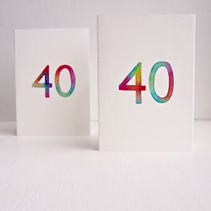 Biglietto di auguri fatto a mano per il 40° compleanno/qualsiasi età, biglietto di auguri acquerellato, 40° compleanno, biglietto di auguri per età speciale, 21° compleanno, biglietto di auguri per 30° compleanno