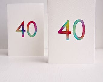 Handmade 40th birthday/any age card, watercolour  birthday card, 40th birthday, special age birthday card, 21st birthday, 30th birthday card