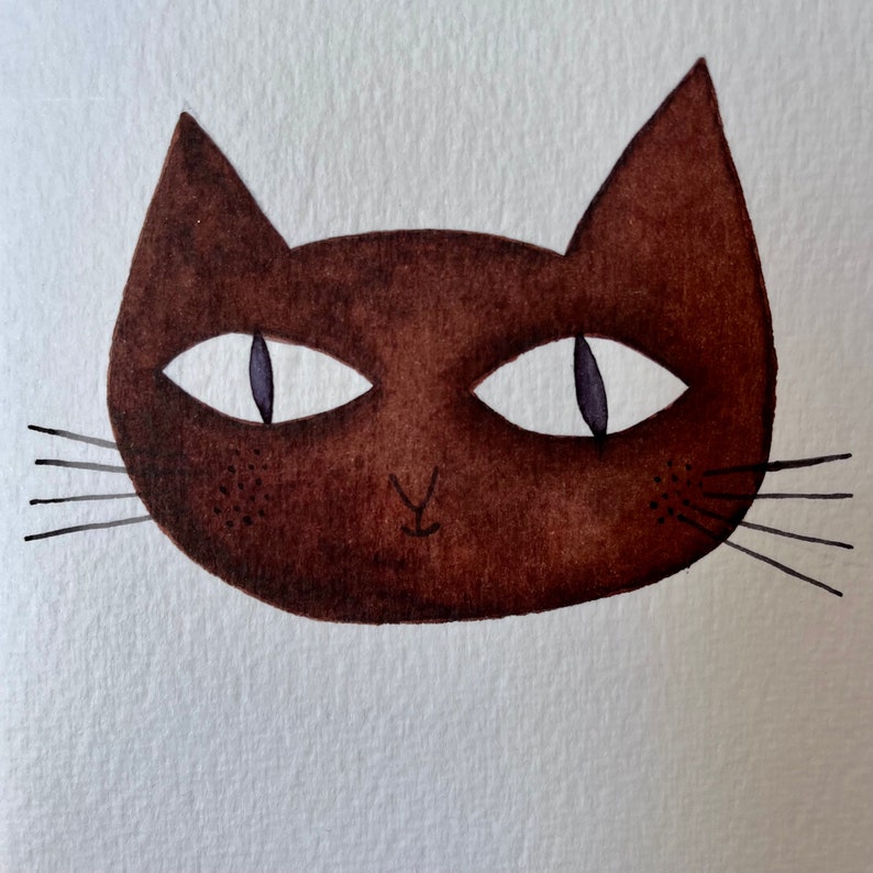 Handmade personalised watercolour cat face birthday card, cat painting, cat lover greeting card, personalised cat watercolour greeting card 画像 9