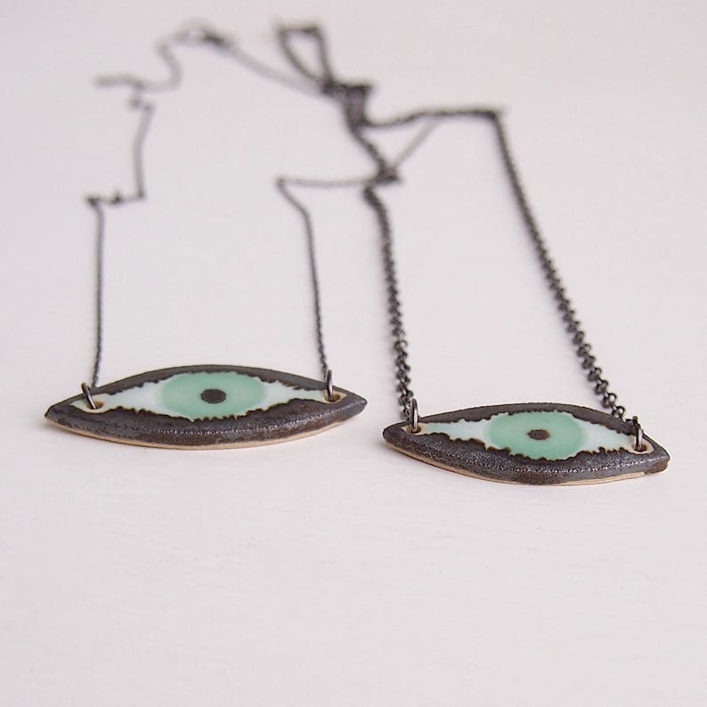 Handmade turquoise ceramic eye necklace, statement jewellery, turquoise statement necklace, ceramic eye jewellery, unique turquoise necklace image 4