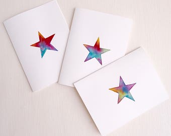 Handmade watercolour Star birthday card, watercolour star card, star greetings card, rainbow star card, unique star card, star card