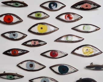 Ceramic eye pin badge brooch many colours, jewel colours eye jewellery, multicolour eye pin brooch, statement eye jewellery, eye pin badge