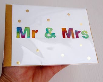 Handmade Mr & Mrs wedding card, wedding card, mr and mrs card, watercolour wedding card, rainbow wedding card, wedding anniversary card