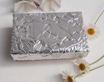 Handmade personalised silver metal rectangle  foil  gift box , wedding bridesmaid gift