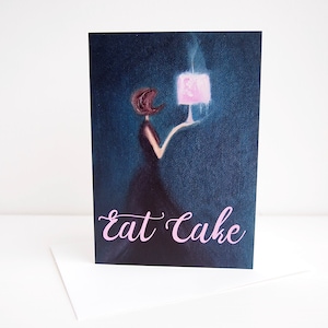Tarjeta de celebración de cumpleaños con pastel de niña Eat Cake, tarjeta con pastel de feliz cumpleaños, tarjeta con pastel de cumpleaños rosa, tarjeta de cumpleaños para amigas, tarjeta de felicitación con pastel