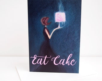 Eat Cake girl's birthday cake celebration card, happy birthday cake card, pink birthday cake card, friend birthday card, cake greeting card
