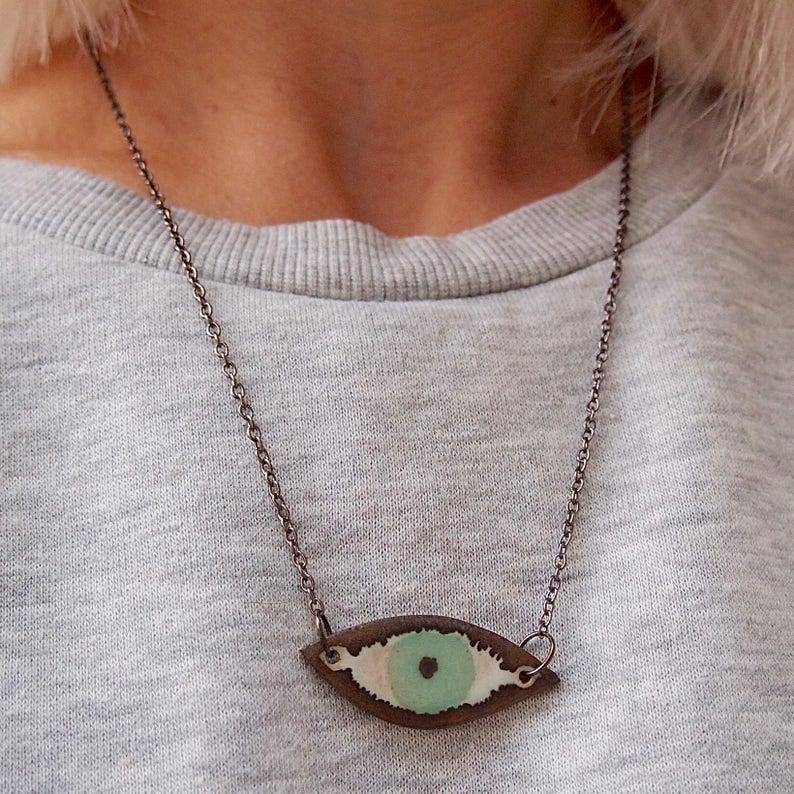 Handmade turquoise ceramic eye necklace, statement jewellery, turquoise statement necklace, ceramic eye jewellery, unique turquoise necklace image 5