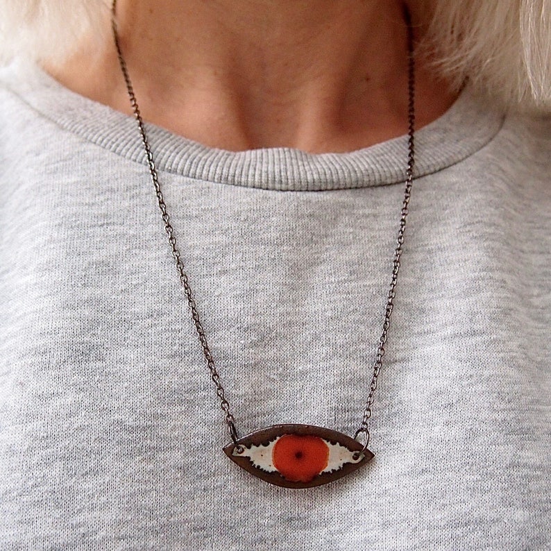Orange eye pendant necklace, ceramic eye necklace, eye pendant, statement necklace, unique necklace, statement jewellery, jewellery gift image 3