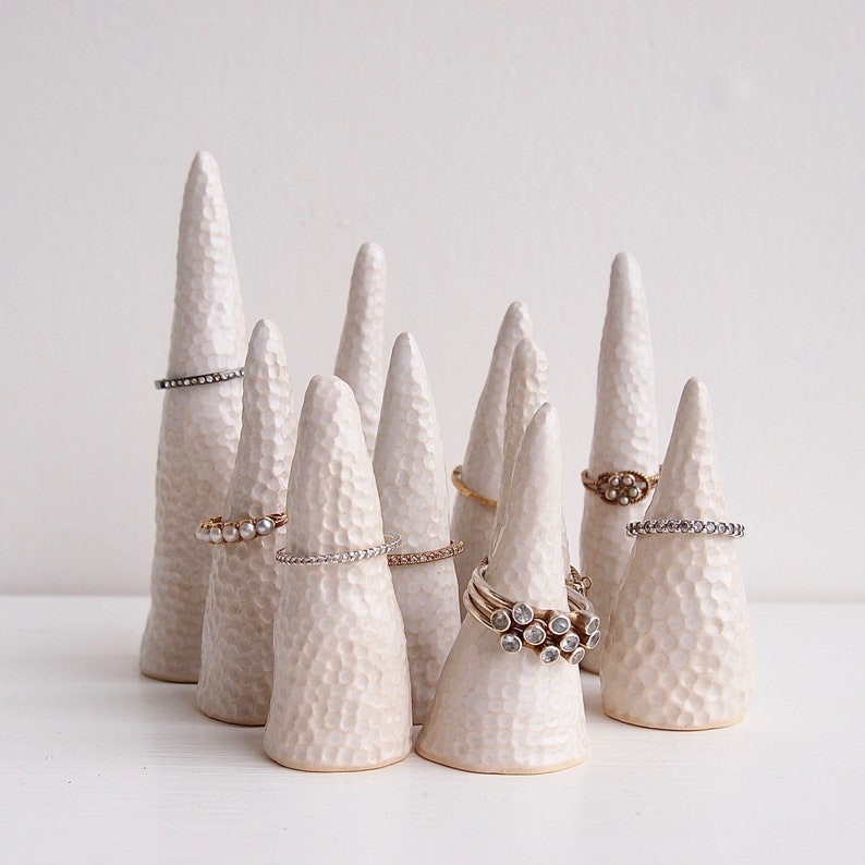 White Handmade ceramic ring cones jewellery storage ring Etsy