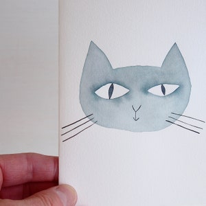 Handmade personalised watercolour cat face birthday card, cat painting, cat lover greeting card, personalised cat watercolour greeting card グレー