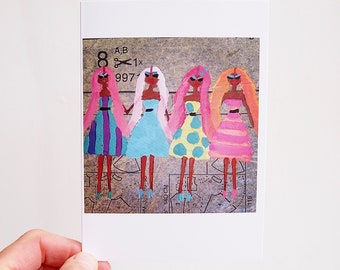 Will you be my Bridesmaid card ? , Cute girls in dresses fashion illustration  card