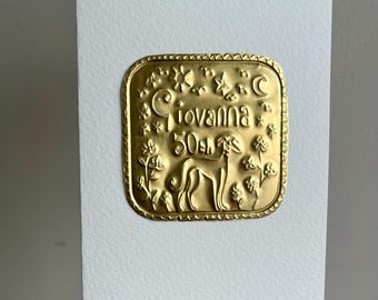Handmade personalised gold foil name birthday greetings  card customised