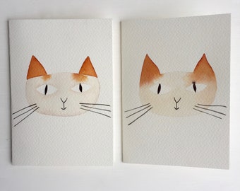 Carte d'anniversaire personnalisée faite à la main de visage de chat d'aquarelle, peinture de chat, carte de voeux d'amant de chat, carte de voeux personnalisée d'aquarelle de chat