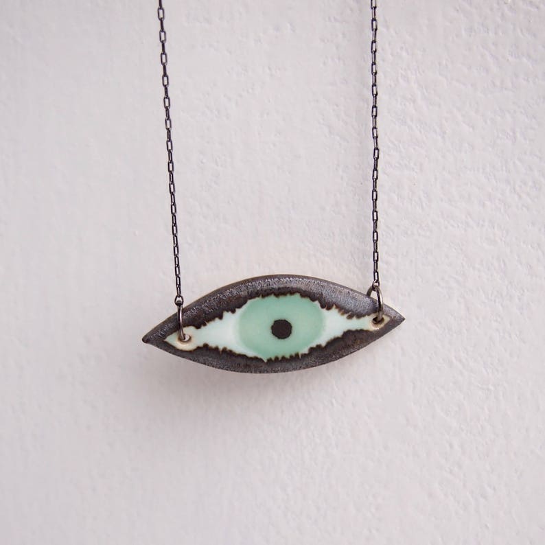Handmade turquoise ceramic eye necklace, statement jewellery, turquoise statement necklace, ceramic eye jewellery, unique turquoise necklace image 1
