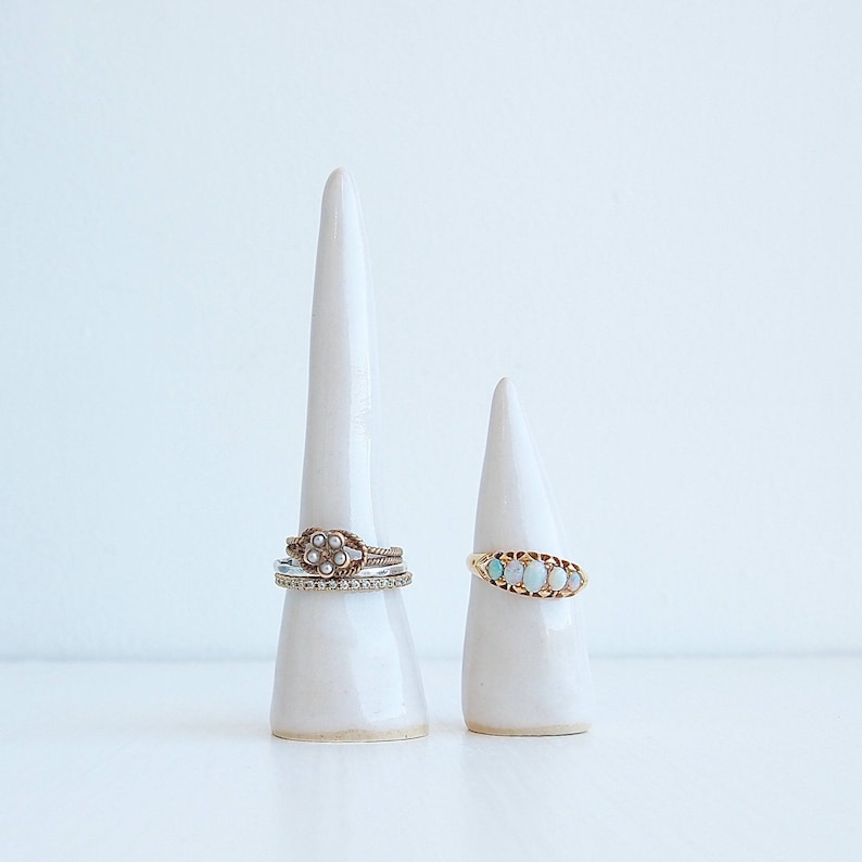 White glossy handmade ceramic ring cones, jewellery storage, ring holder, ceramic cone, ring cones, ring display, ceramic wedding gift, gift image 3