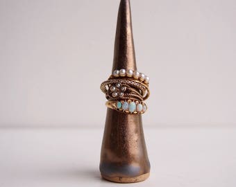 Handmade gold textural ceramic ring cone, gold pottery ring cone, gold ceramic ring holder, gold pottery ring holder, gold ceramic ring cone