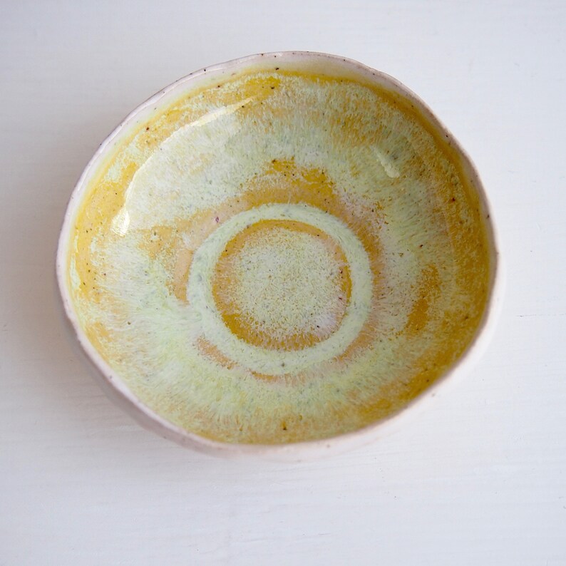 Handmade Ceramic yellow ring holder dish, yellow ring dish, yellow ceramic bowl, yellow pottery ring display dish, yellow jewellery dishes image 8