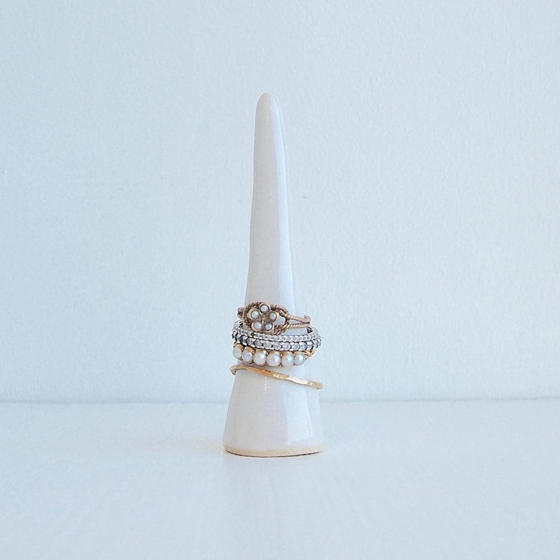 White glossy handmade ceramic ring cones, jewellery storage, ring holder, ceramic cone, ring cones, ring display, ceramic wedding gift, gift image 4