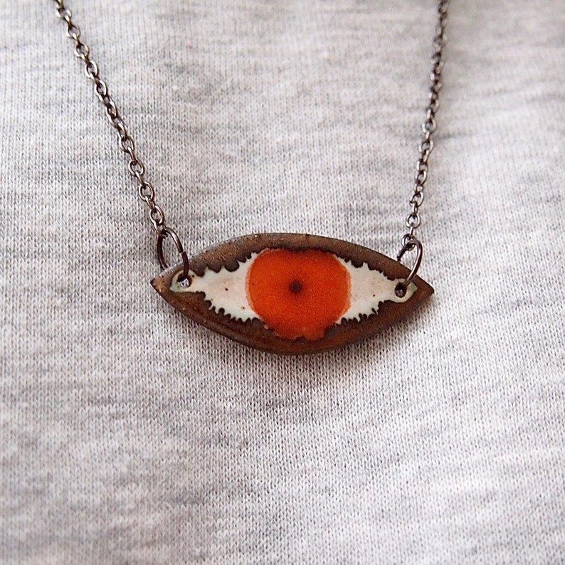 Orange eye pendant necklace, ceramic eye necklace, eye pendant, statement necklace, unique necklace, statement jewellery, jewellery gift image 2