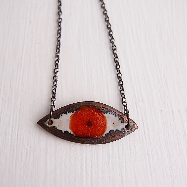 Orange eye pendant necklace, ceramic eye necklace, eye pendant, statement necklace, unique necklace, statement jewellery, jewellery gift image 4