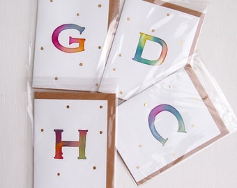 Handmade alphabet letter watercolour  birthday card, initial birthday card, Hand painted  birthday card, letter card, monogrammed card