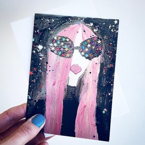 Rosa Haar Sonnenbrille Mädchen Geburtstagskarte, Barbie Geburtstagskarte, rosa Haar Karte, Teenager Karte, Mädchen Frisur Karte, Mode Grußkarte