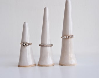 White glossy handmade ceramic ring cones, jewellery storage, ring holder, ceramic cone, ring cones, ring display, ceramic wedding gift, gift