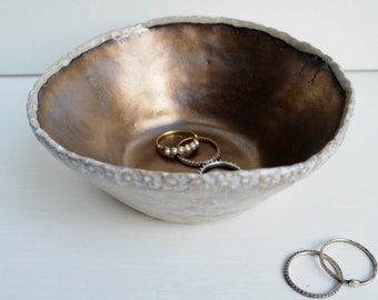 Handmade gold ceramic ring dish, gold pottery ring dish, gold ceramic jewellery dish, gold ceramic bowl, gold pottery jewellery display dish