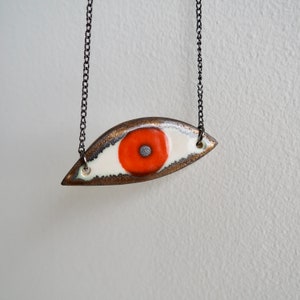 Orange eye pendant necklace, ceramic eye necklace, eye pendant, statement necklace, unique necklace, statement jewellery, jewellery gift image 1