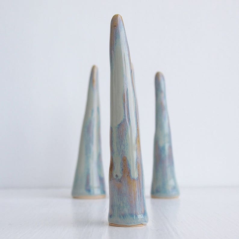 pottery ring holder ceramic ring display Handmade bluebrown glossy ceramic ring cone jewellery display blue brown ceramic ring holder