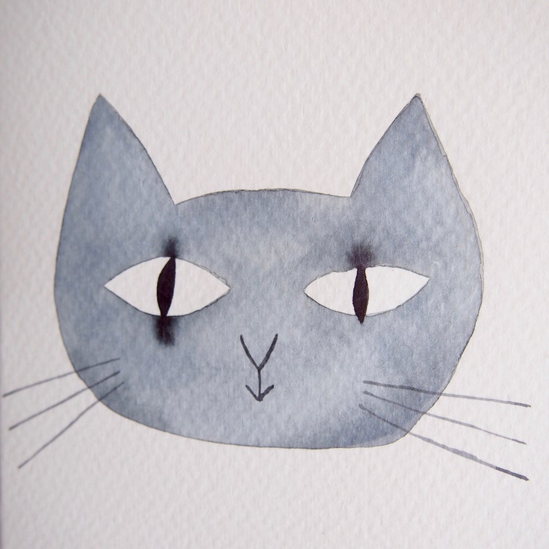 Handmade personalised watercolour cat face birthday card, cat painting, cat lover greeting card, personalised cat watercolour greeting card 画像 6