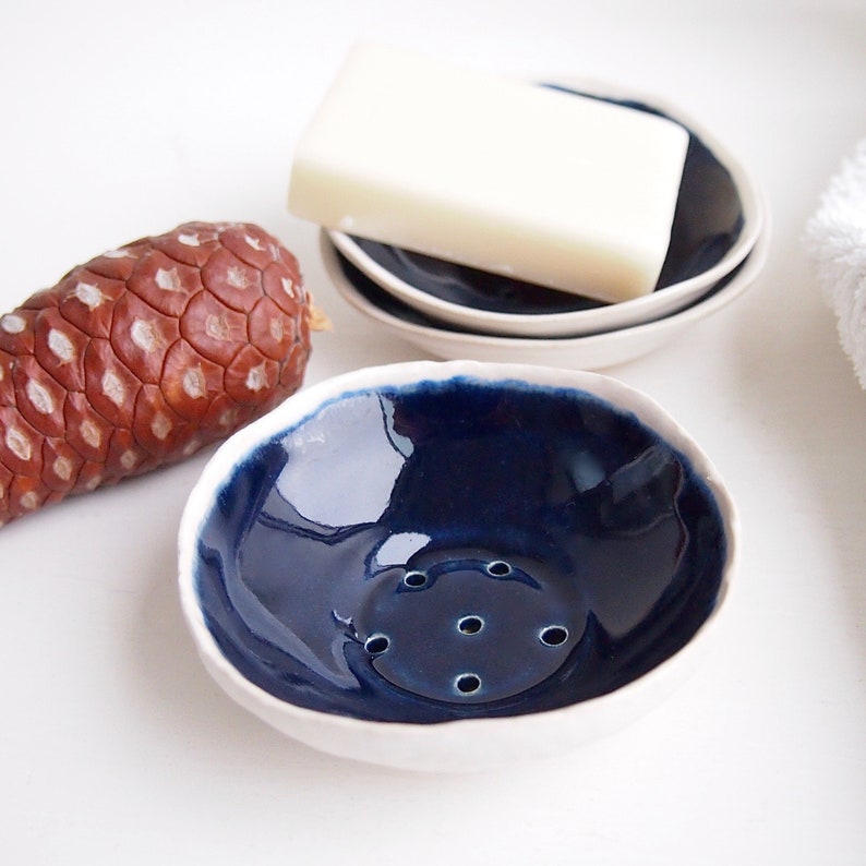 Navy blue ceramic soap dish navy blue pottery soap dish navy Etsy