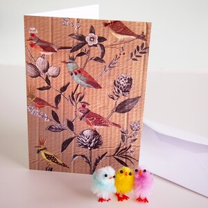 Carte d'anniversaire illustrée botanique oiseaux + fleurs, carte oiseaux peints, carte amoureux des oiseaux, carte oiseau illustrée, carte pour elle,