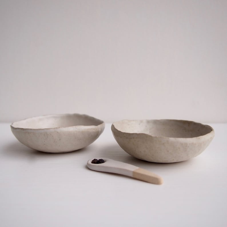 Handmade oatmeal satin ceramic salt and pepper bowls, oatmeal white pottery condiment bowls, ceramic condiment bowl, ceramic mini bowl image 3