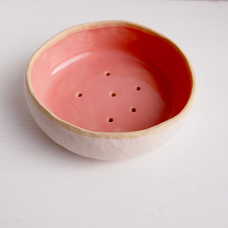 Handmade Pink and White Round Ceramic Soap Dish Pastel Pink Etsy